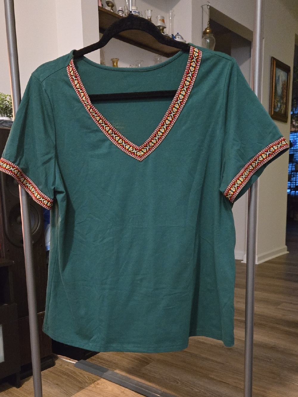 Embroidered Green Short Sleeve Shirt